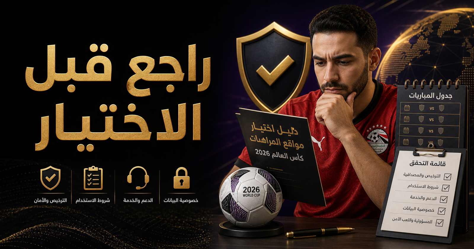 رسم توضيحي لمراجعة مواقع مراهنات كأس العالم 2026 قبل الاختيار